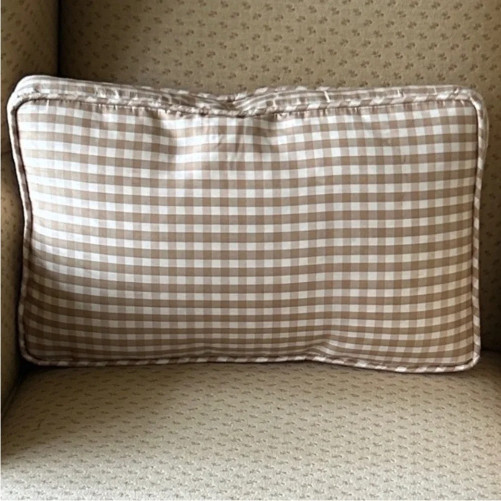 Gingham Beige + White Quilt Throw Size New Prewashed Hand Crafted Medium Check